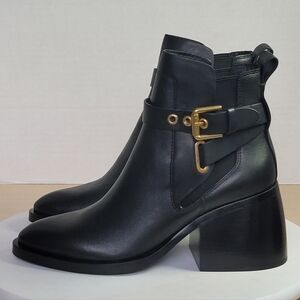 See by Chloé Black Leather Averi Block Heel Buckle Ankle Boots Bootie Size EU 37